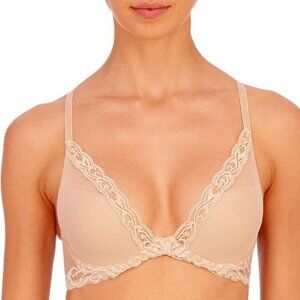 NWT NATORI Feathers Plunge T-Shirt Bra Italian Lace in "Cosmetic" | Size 36C